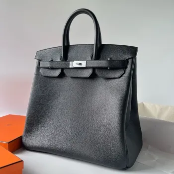 Hermes HAC Birkin 40 Ručně vyráběná taška z černé kůže Clemence
