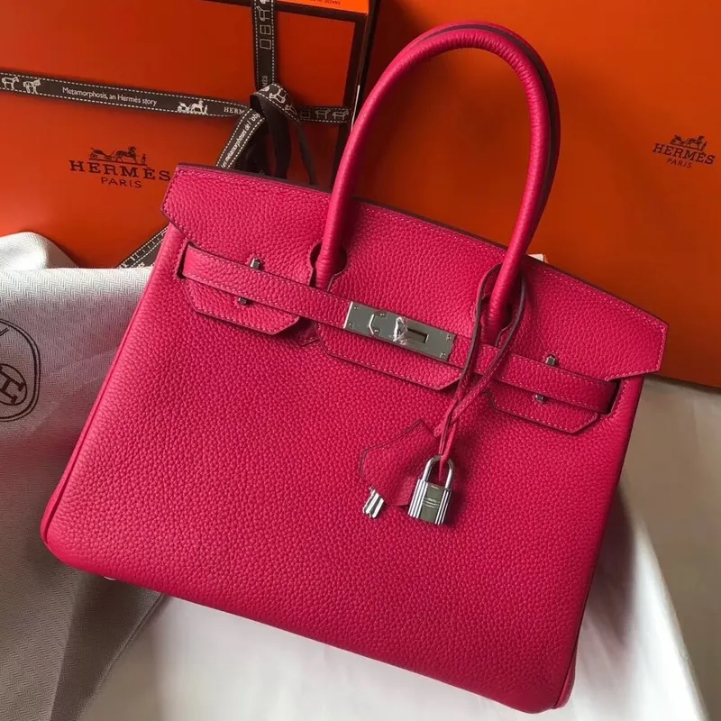 Hermès Rose Red Clemence Birkin 30cm Taška