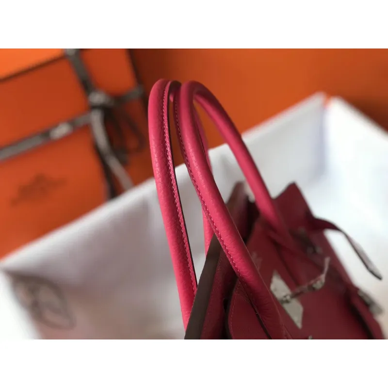 Hermès Rose Red Clemence Birkin 30cm Taška