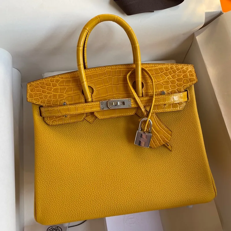 Hermes Touch Birkin 30 Taška v žluté kůži Clemence a lesklé kůži nilotského krokodýla