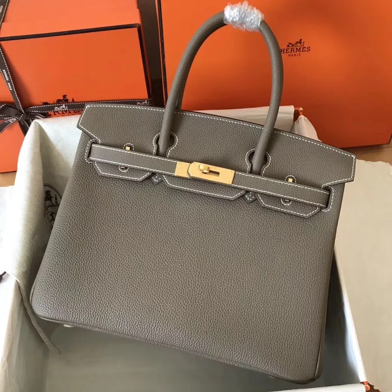 Hermes Etain Birkin 30cm Clemence Ručně vyráběná taška