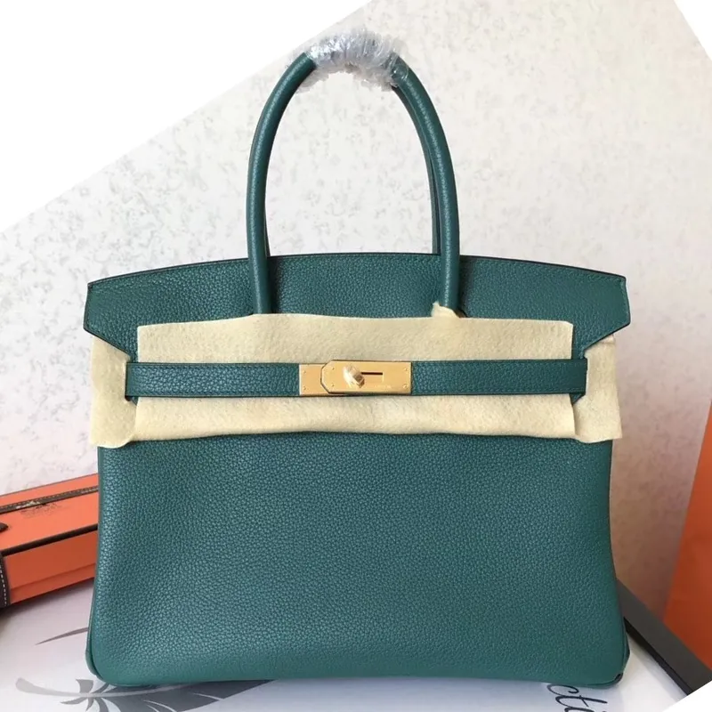 Hermes Malachite Birkin 30cm Clemence Ručně vyráběná taška