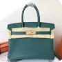 Hermes Malachite Birkin 30cm Clemence Ručně vyráběná taška