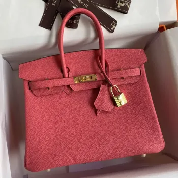 Hermes Birkin 25 Retourne Ručně vyráběná taška v růžové rtěnce z kůže Clemence
