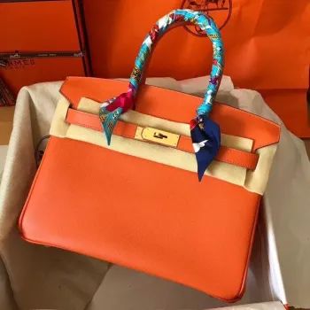 Hermès oranžová Birkin 30cm Epsom ručně vyráběná taška