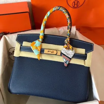 Hermes Námořnická Modrá Birkin 30cm Clemence Ručně Vyrobená Taška