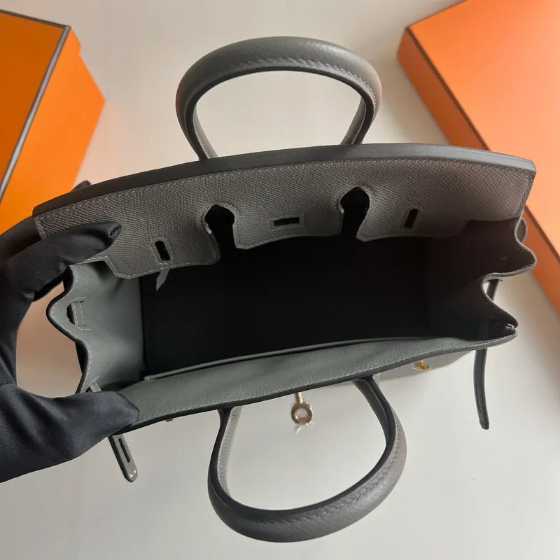 Hermes Birkin 25 Retourne Ručně vyráběná taška v Gris Meyer Epsom telecí kůži