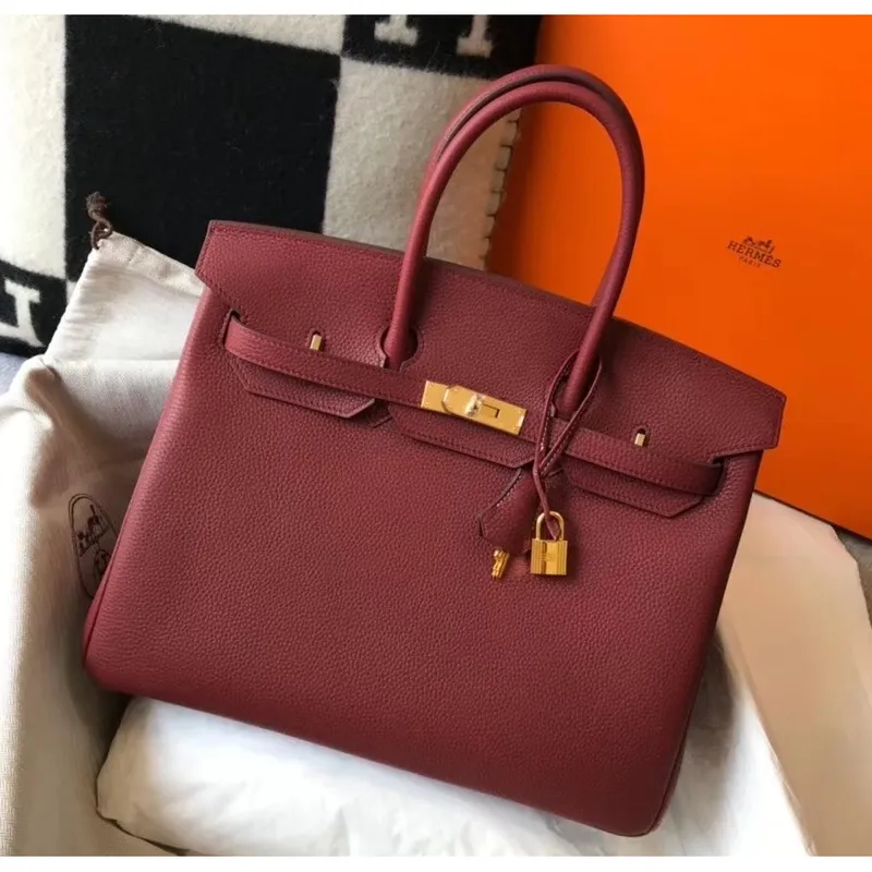 Hermès Bordeaux Clemence Birkin 35cm Taška