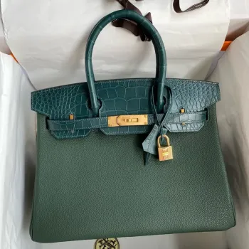 Hermes Touch Birkin 30 taška v zelené kůže Clemence a matné aligátorové kůže