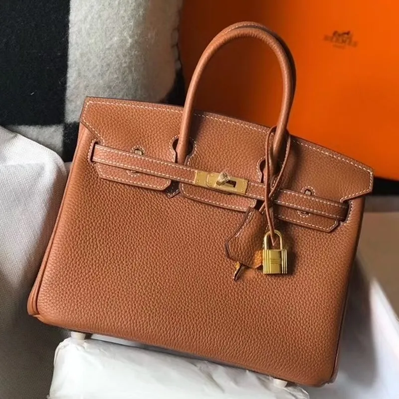 Hermes Birkin 25cm Taška z zlaté kůže Clemence