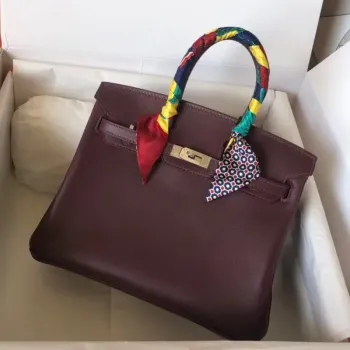 Hermès Burgundská Birkin 25cm Swift Ručně vyrobená taška