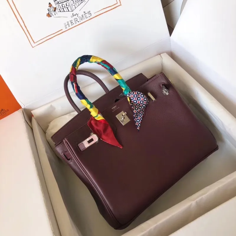 Hermès Burgundská Birkin 25cm Swift Ručně vyrobená taška