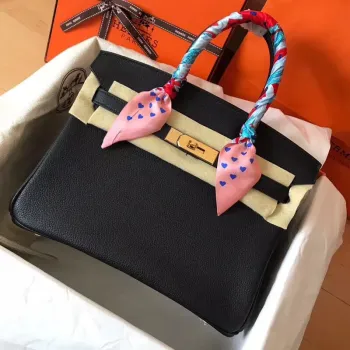 Hermes Noir Birkin 30cm Clemence Ručně vyráběná taška