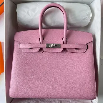 Hermes Birkin 25 Sellier Ručně vyráběná taška v růžovém konfetu z telecí kůže Epsom