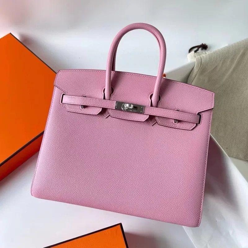 Hermes Birkin 25 Sellier Ručně vyráběná taška v růžovém konfetu z telecí kůže Epsom
