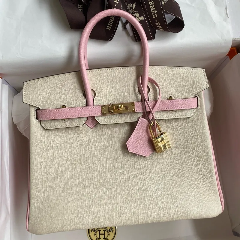 Hermes HSS Birkin 25 Bicolor Taška v Craie a Růžové Kůže Chevre Mysore