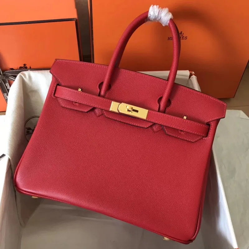 Hermès červená Birkin 30 cm Epsom ručně vyráběná taška