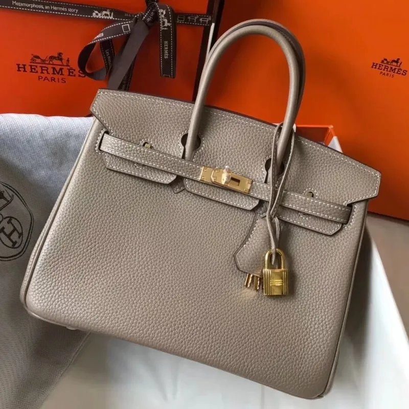 Hermes Birkin 25cm Taška v kůži Clemence Tourterelle