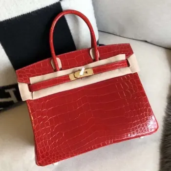 Hermes červená Birkin 30cm krokodýl Niloticus lesklá taška