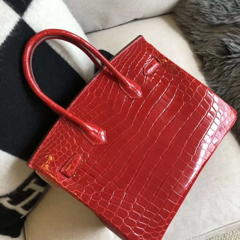 Hermes červená Birkin 30cm krokodýl Niloticus lesklá taška