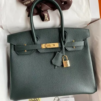 Hermes Birkin 30 Retourne Ručně vyráběná taška v barvě Vert Cypres z kůže Chevre Mysore