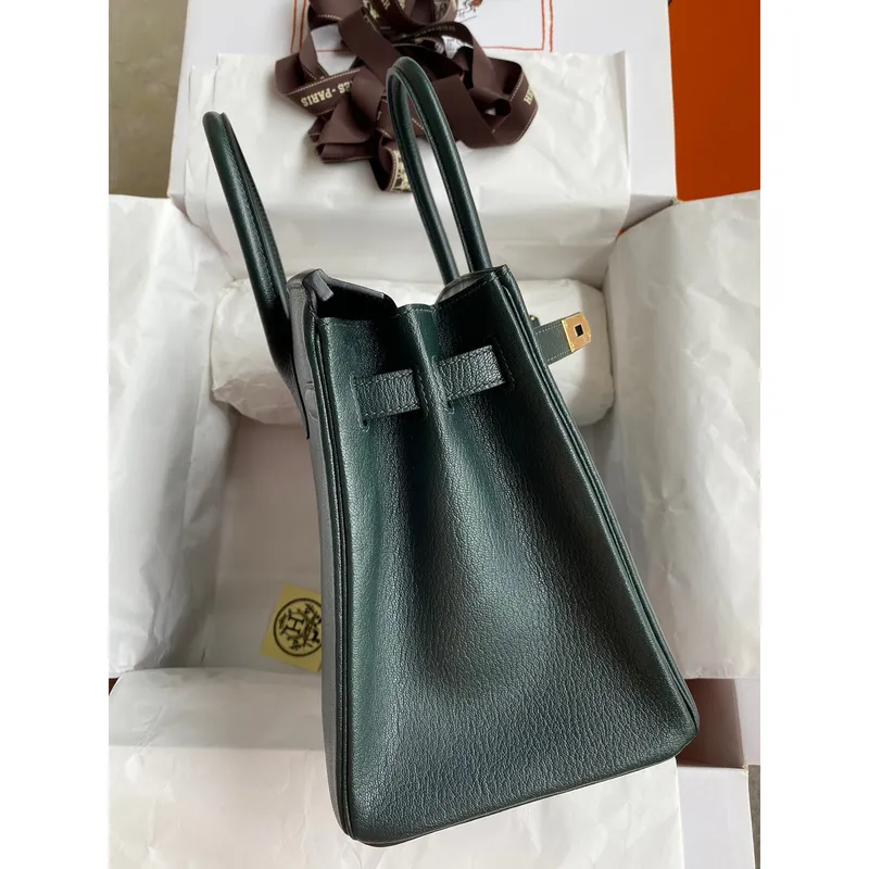 Hermes Birkin 30 Retourne Ručně vyráběná taška v barvě Vert Cypres z kůže Chevre Mysore