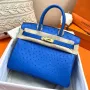 Hermes Blue Zellige Birkin 30cm Pštrosí Ručně Vyrobená Taška