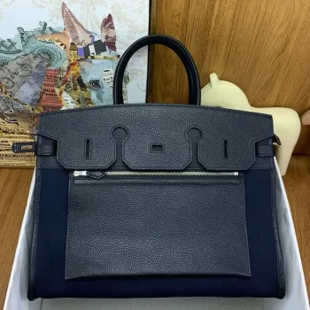 Hermes Birkin 脿 l鈥檈nvers 35 Taška v černé kůži Clemence a plátně