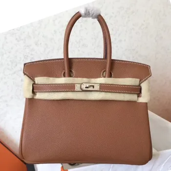Hermes Hnědá Birkin 25cm Clemence Ručně Vyrobená Taška