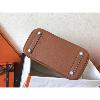 Hermes Hnědá Birkin 25cm Clemence Ručně Vyrobená Taška