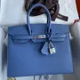 Hermes Birkin 25 Sellier Ručně vyráběná taška v modré Brighton Epsom telecí kůži