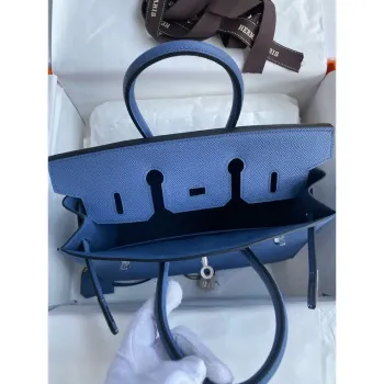 Hermes Birkin 25 Sellier Ručně vyráběná taška v modré Brighton Epsom telecí kůži