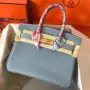 Hermes Blue Lin Birkin 30cm Clemence Ručně vyráběná taška