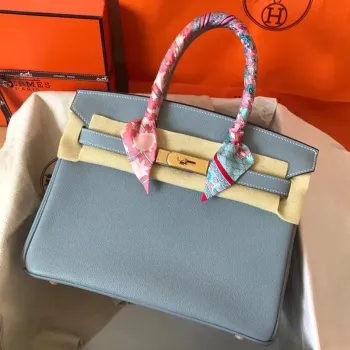 Hermes Blue Lin Birkin 30cm Clemence Ručně vyráběná taška