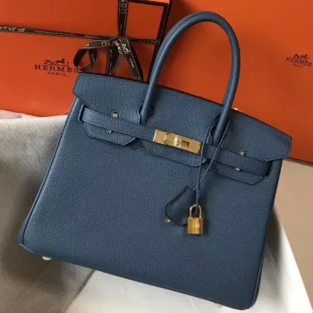 Hermès modrý achát Clemence Birkin taška 30cm