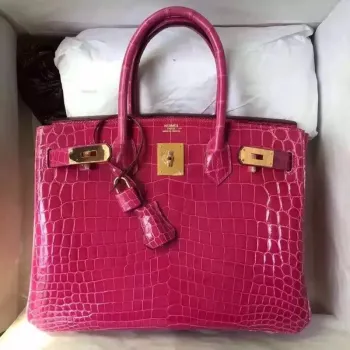 Hermes Rose Red Birkin 30cm Krokodýl Niloticus Lesklá Taška