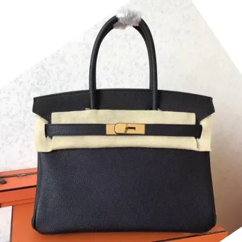 Hermes Black Birkin 30cm Clemence Ručně vyráběná taška