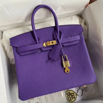Hermes Birkin 25 Retourne Ručně vyráběná taška z fialové kůže Clemence