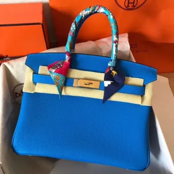 Hermes Blue Birkin 30cm Clemence Ručně vyrobená taška