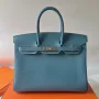 Hermes Birkin 35 Retourne Ručně vyráběná taška v modré džínové kůži