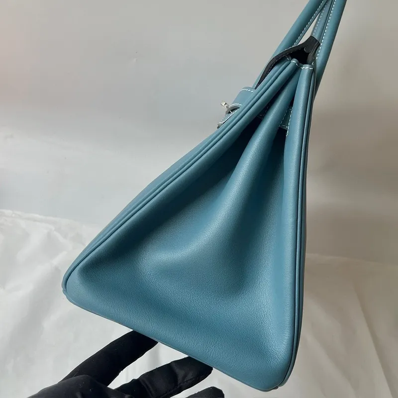 Hermes Birkin 35 Retourne Ručně vyráběná taška v modré džínové kůži