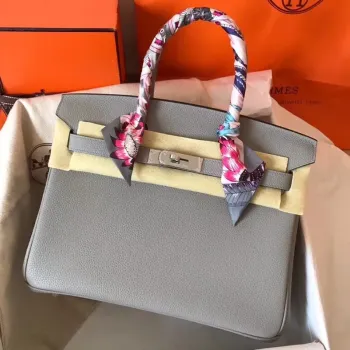 Hermes Pearl Grey Birkin 30cm Clemence Ručně vyráběná taška