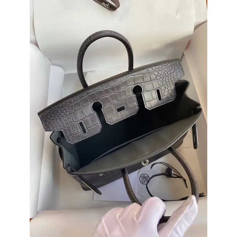 Hermes tmavě šedá Birkin 25cm matná aligátorová krokodýlí kůže taška