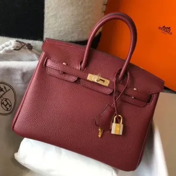 Hermes Birkin 25cm Taška v Bordeaux kůži Clemence