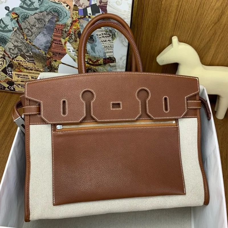 Hermes Birkin 脿 l鈥檈nvers 35 Taška zlaté Clemence kůže a plátna