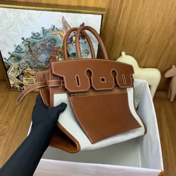 Hermes Birkin 脿 l鈥檈nvers 35 Taška zlaté Clemence kůže a plátna