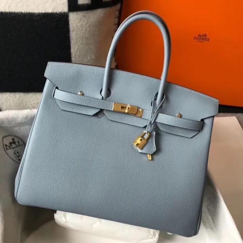 Hermès Blue Lin Clemence Birkin 35cm Taška