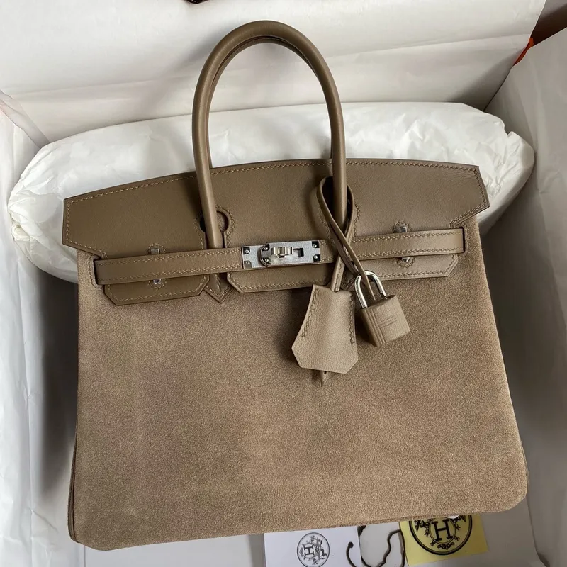 Hermes Birkin 25 Grizzly taška v taupe Veau Doblis a Swift kůži