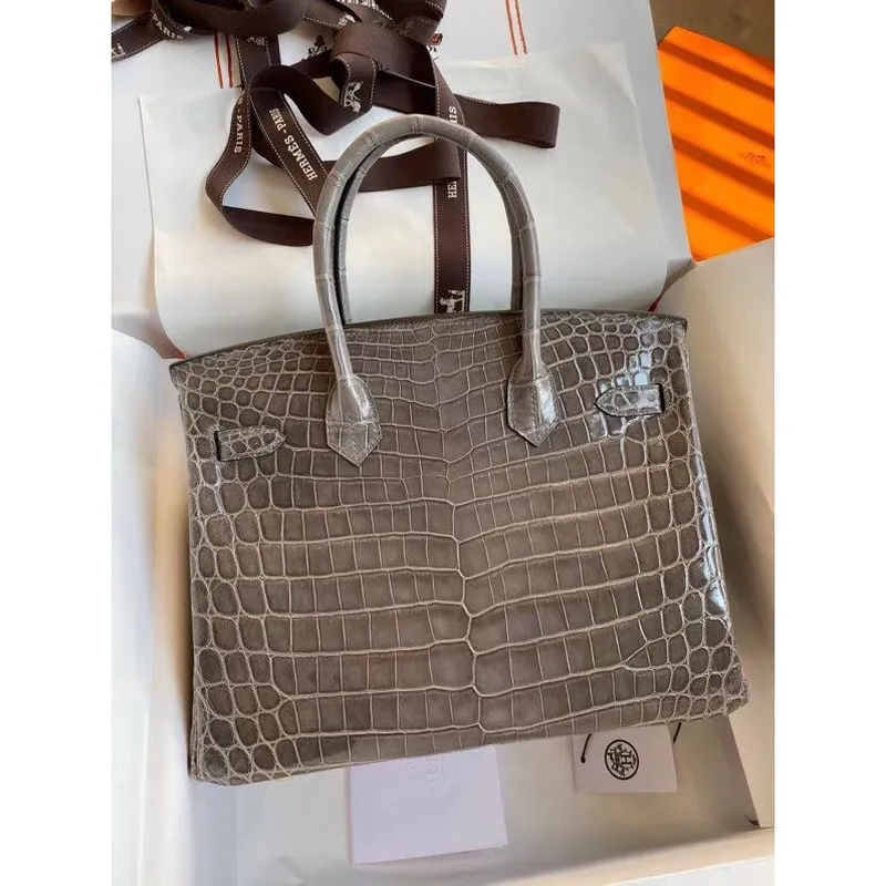 Hermes Taupe Birkin 30cm Lesklá Krokodýlí Kůže Niloticus Taška