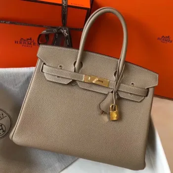 Hermès šedá kůže Clemence Birkin 30 cm taška